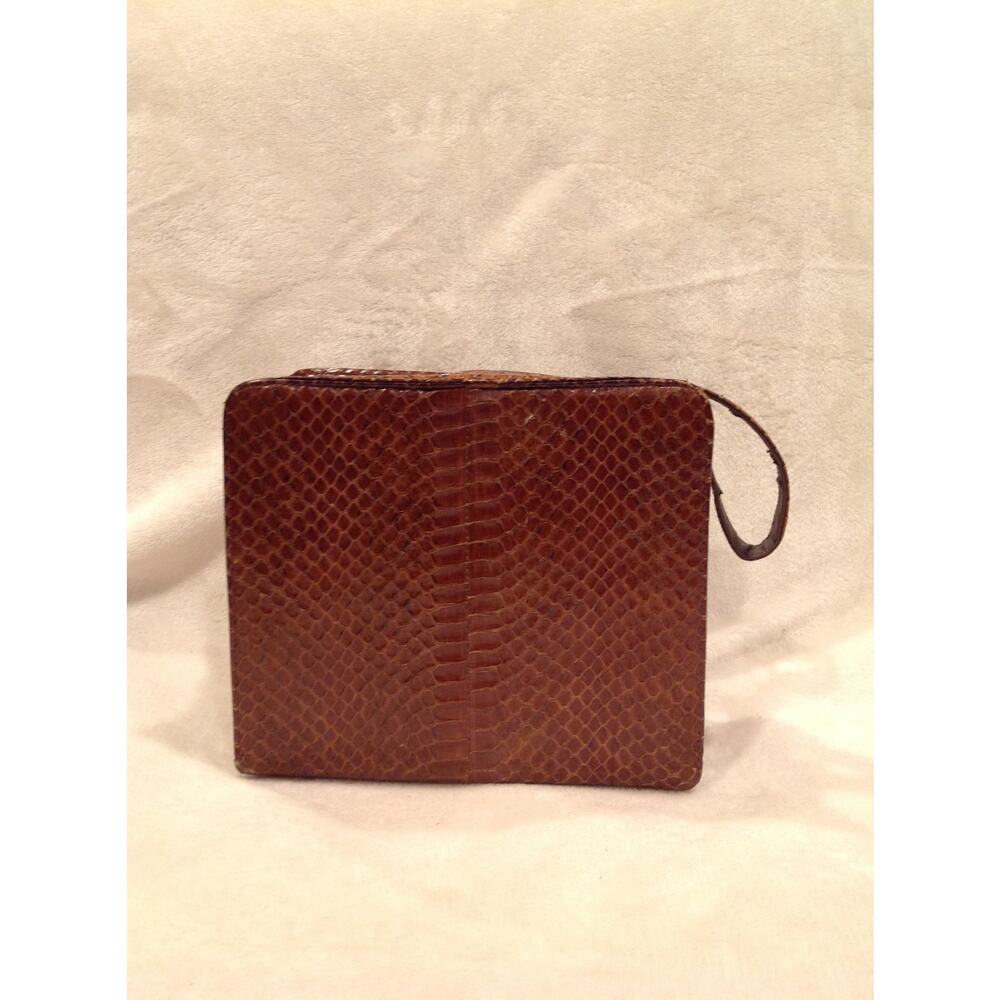 Vintage Brown Snake Print Handbag with Gold Accents Square Top Handle Purse - Picture 5 of 14